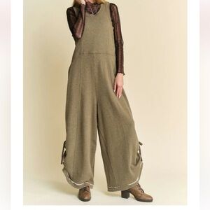 DAVI & DANI Olive Ruched Jumpsuit size Small NWT